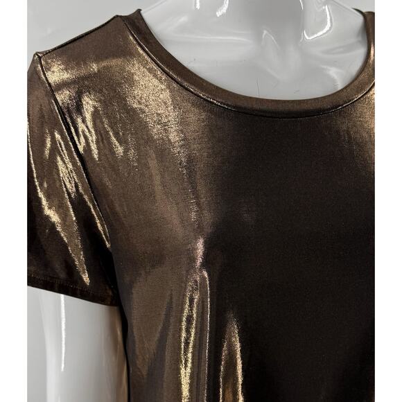 Torrid Bronze Liquid Metallic Top Size 0 / US 12 Short Sleeve Crew Neck Womens - Picture 2 of 8